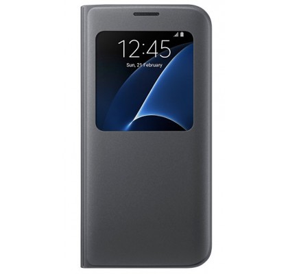 Husa S-View Cover pentru Samsung Galaxy S7 Edge, Black